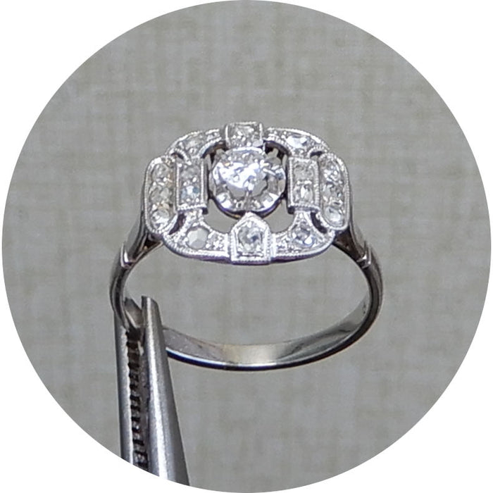 Ring, Diamant, 18K Witgoud, Art Deco