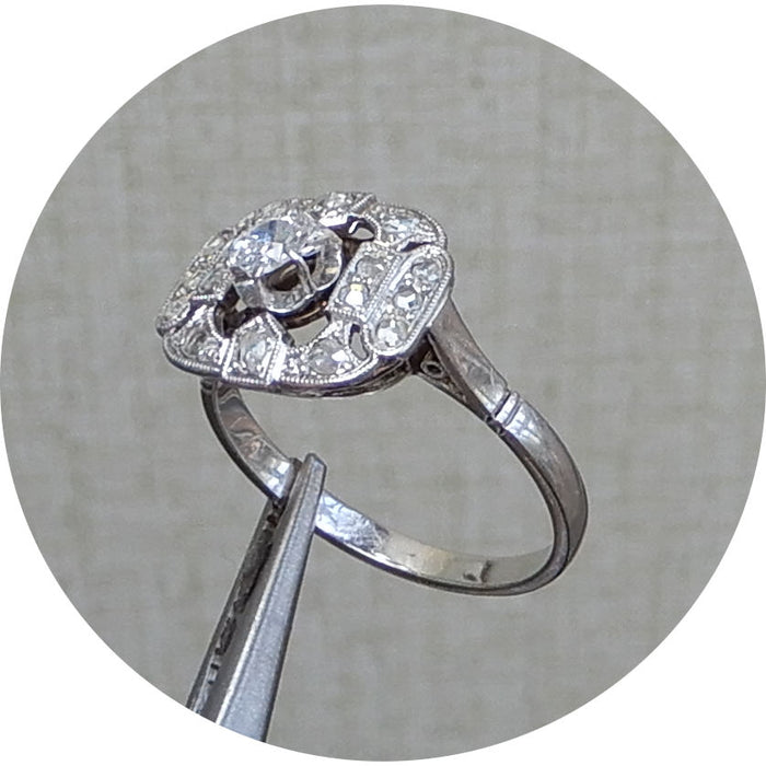 Ring, Diamant, 18K Witgoud, Art Deco