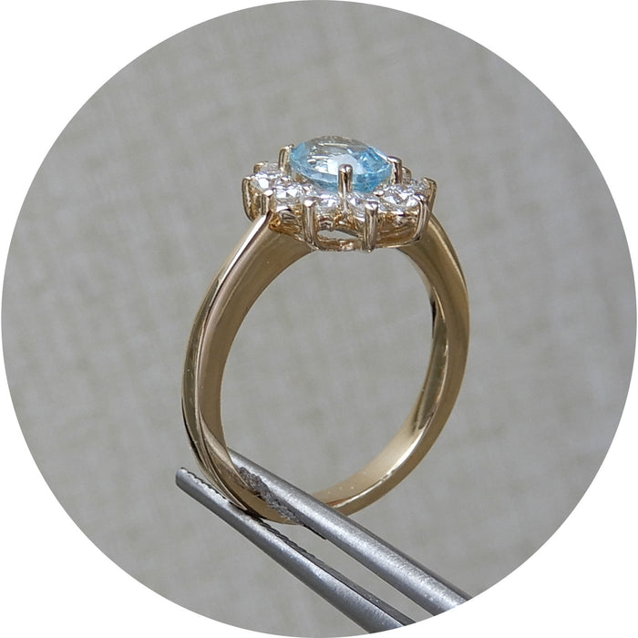 Ring, Topaas, Swiss Blue, Diamant, Geelgoud