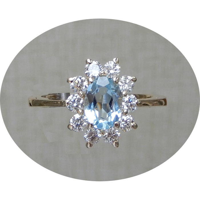 Ring, Topaas, Swiss Blue, Diamant, Geelgoud