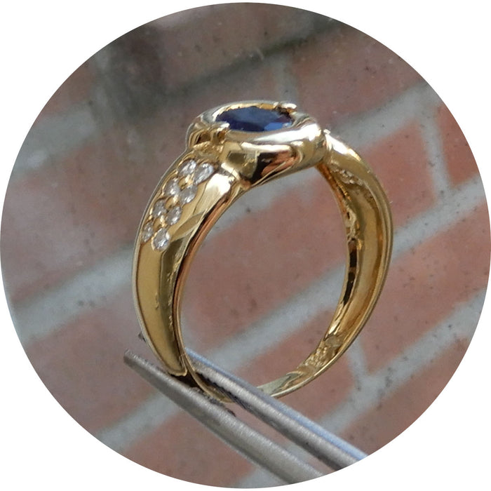 Bandring, Saffier, Diamant, 18K Geelgoud