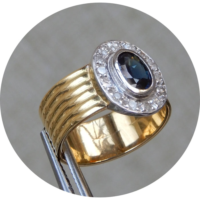 Bandring, Saffier, Diamant, 18K Vintage