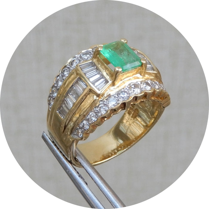Ring, Smaragd, Diamant Baguette, 18K