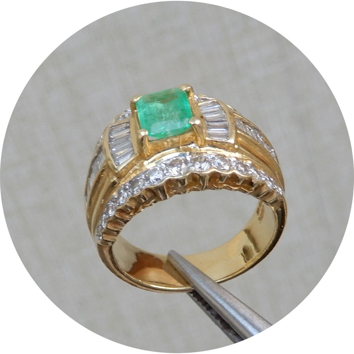 Ring, Smaragd, Diamant Baguette, 18K