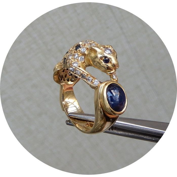 Ring, Panter, Saffier, Diamant, 18K