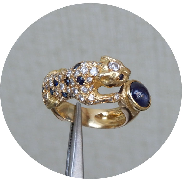 Ring, Panter, Saffier, Diamant, 18K