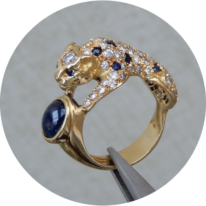 Ring, Panter, Saffier, Diamant, 18K