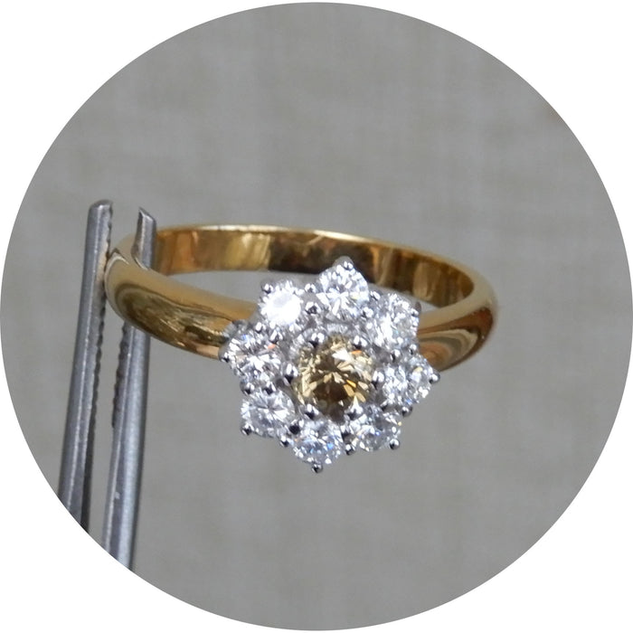 Ring, Diamant, Cognac, 18K Geelgoud