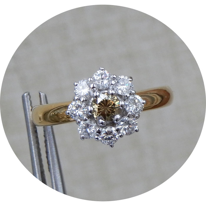 Ring, Diamant, Cognac, 18K Geelgoud