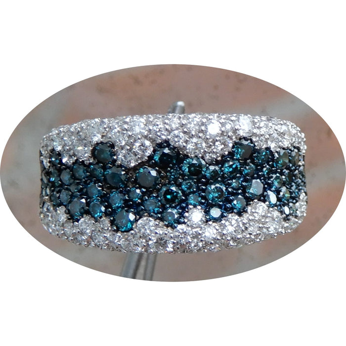 Ring, Blauw-Wit Diamant, 14K Witgoud