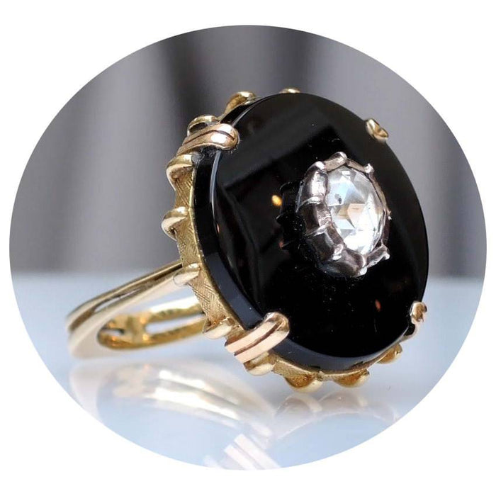 Ring, Onyx, Roosdiamant, 14K, Vintage