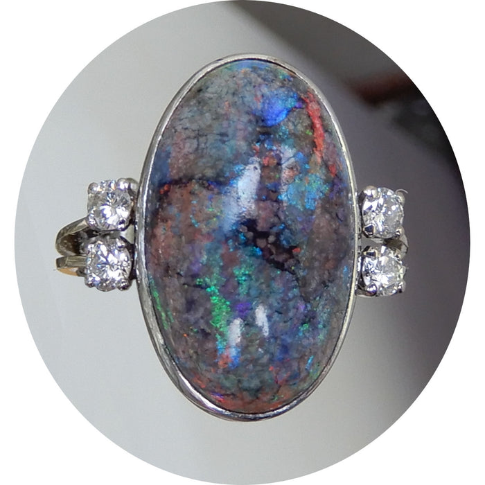 Ring, Opaal, Diamant, 18K Witgoud