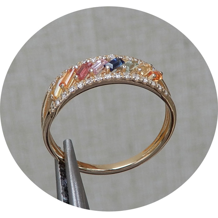 Rijring, Multicolor Kwarts, Diamant, 14K