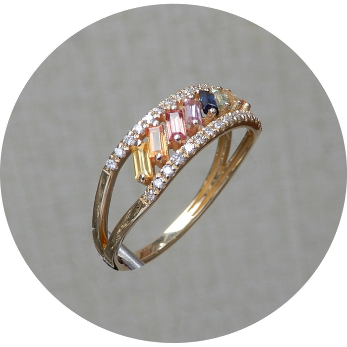 Rijring, Multicolor Kwarts, Diamant, 14K