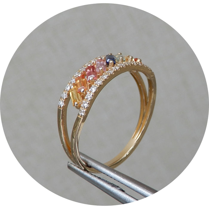 Rijring, Multicolor Kwarts, Diamant, 14K