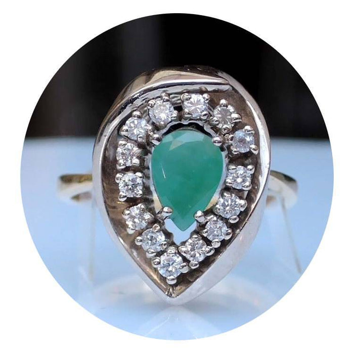 Ring, Smaragd, Diamant, 14K Witgoud
