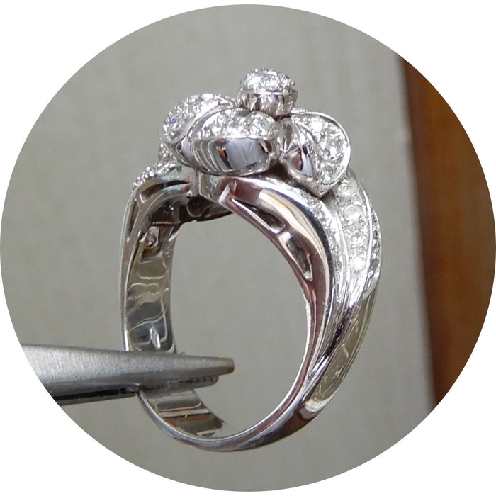 Ring, Bloem, Diamant, 18K Witgoud