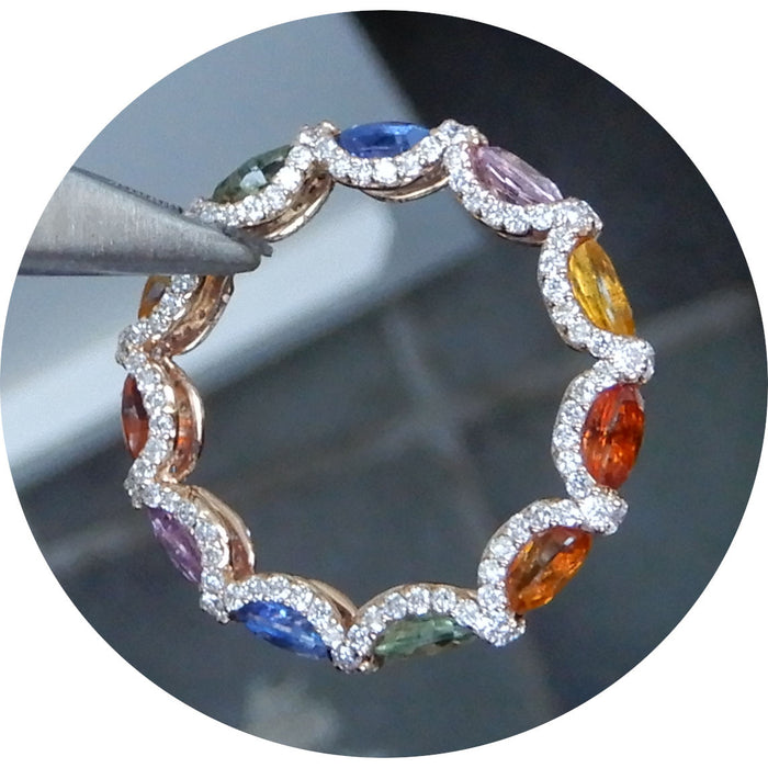 Alliance Ring, Saffier, Rainbow, Diamant, 18K