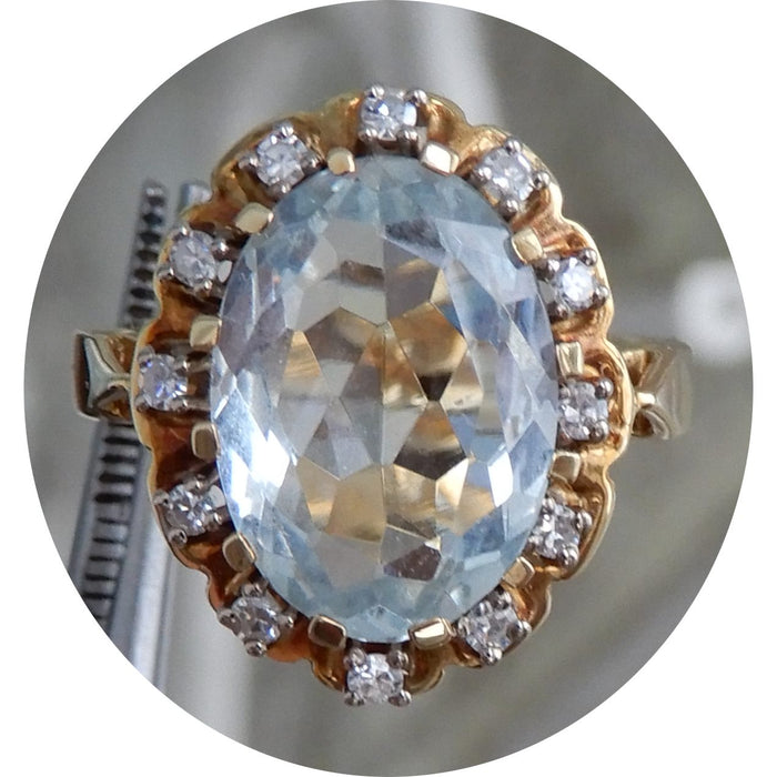 Ring, Aquamarijn, Diamant, 14K, Vintage