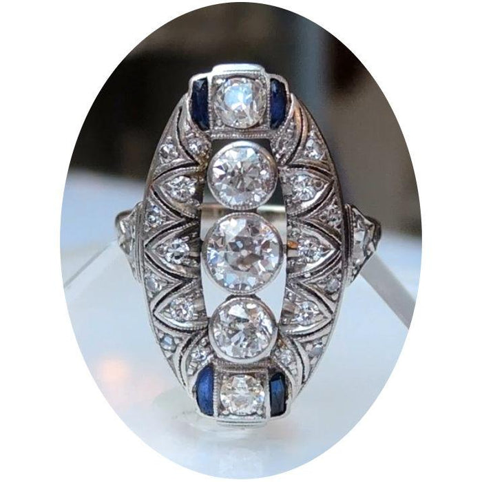 Ring, Diamant, Saffier, 14K, Art Deco