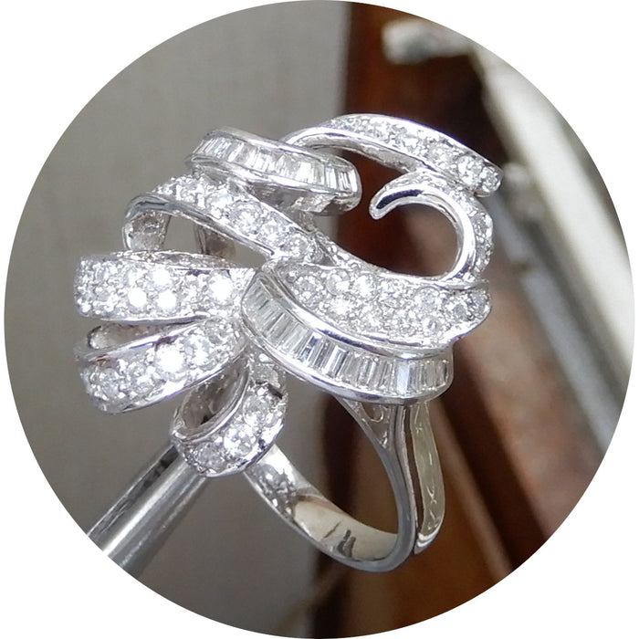 Ring, Floraal, Diamant, 18K Witgoud