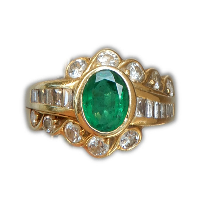 Ring, Smaragd, Diamant, 18K Goud