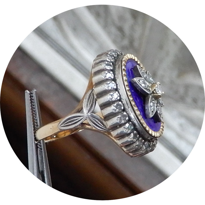 Ring, Email, Diamant, 18K, Zilver