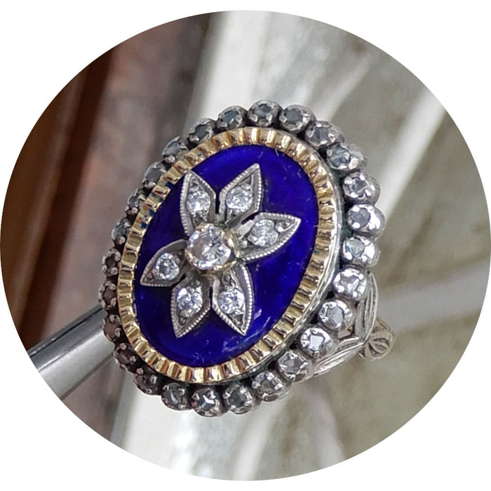 Ring, Email, Diamant, 18K, Zilver