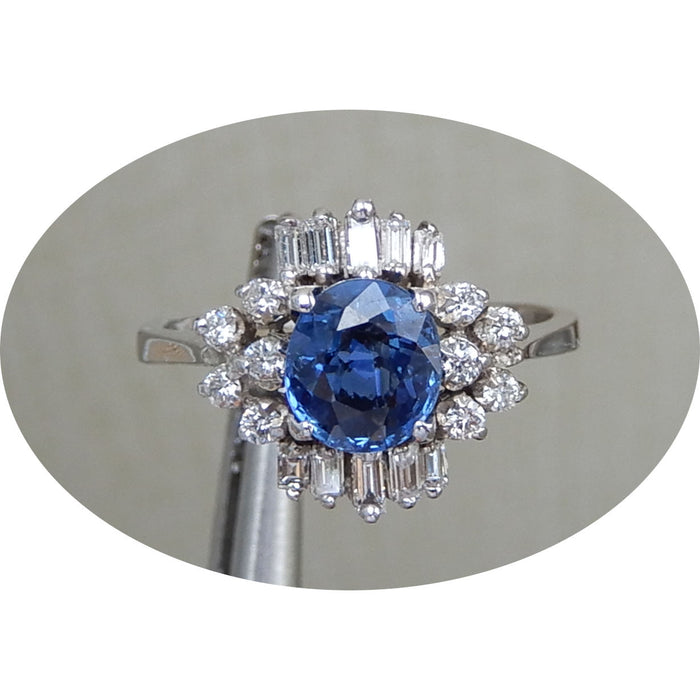 Koop Ring in roos goud gezet met blauwe saffier en diamant van de designer!