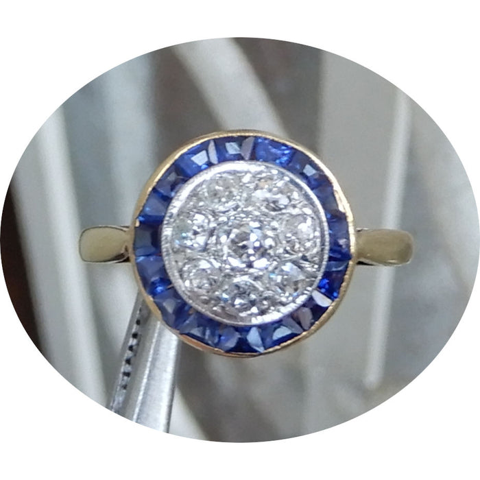 Ring, Diamant, Saffier, Art Deco, 14K