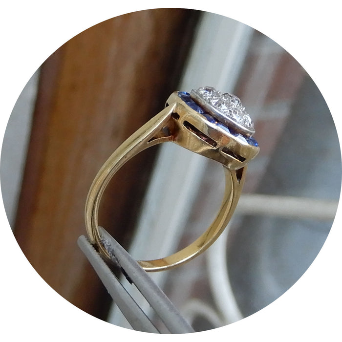 Ring, Diamant, Saffier, Art Deco, 14K