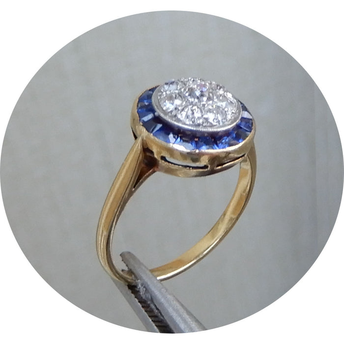 Ring, Diamant, Saffier, Art Deco, 14K