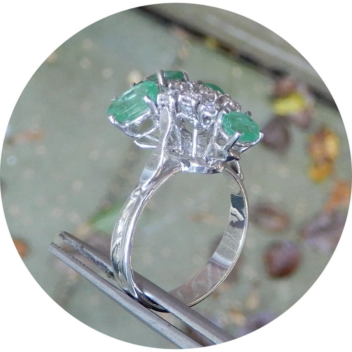 Ring, Smaragd, Diamant, V, 18K Witgoud