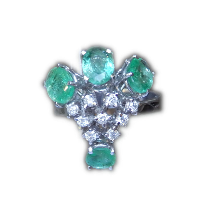 Ring, Smaragd, Diamant, V, 18K Witgoud