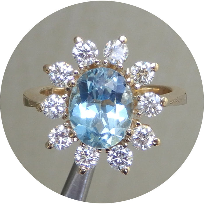 Ring, Topaas, Swiss Blue, Diamant, 14K