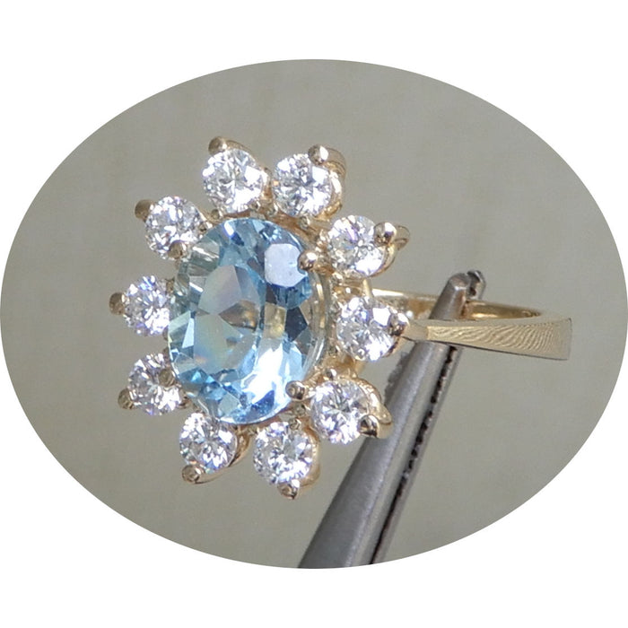 Ring, Topaas, Swiss Blue, Diamant, 14K