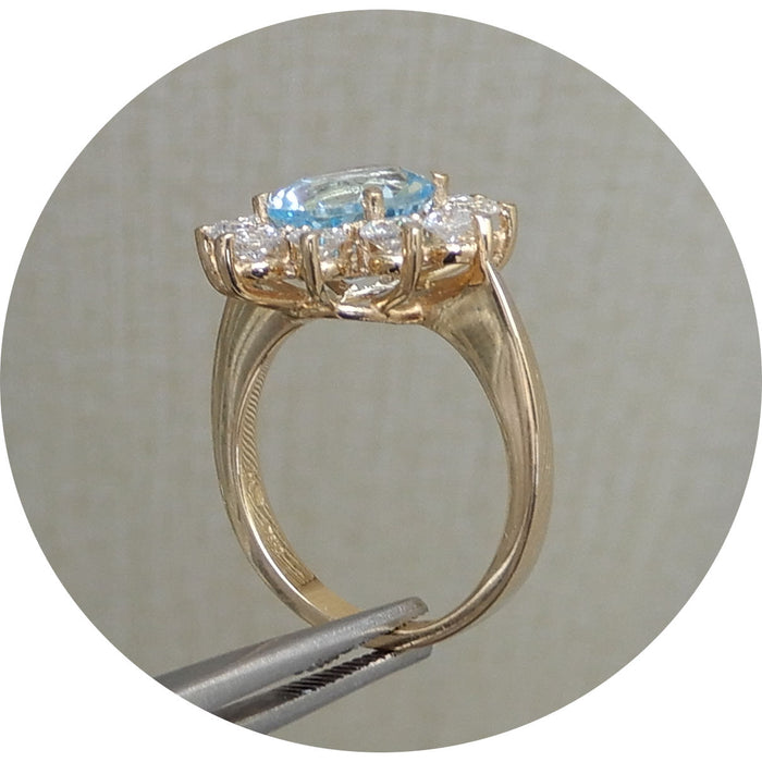 Ring, Topaas, Swiss Blue, Diamant, 14K