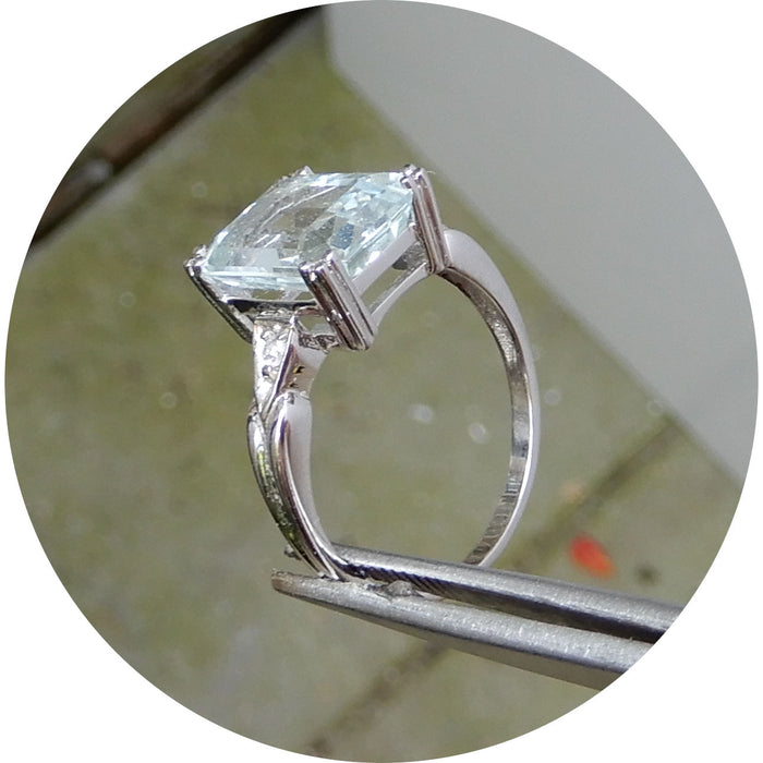 Ring, Aquamarijn, Diamant, 14K witgoud
