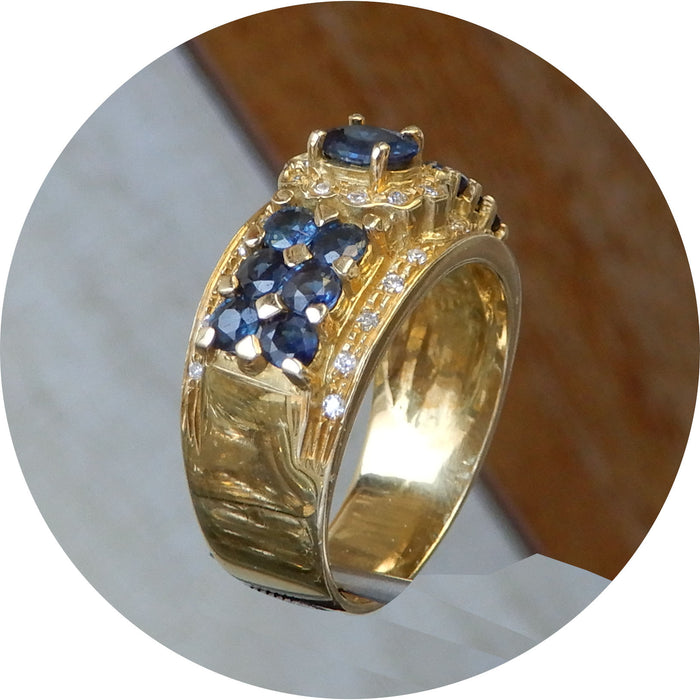 Bandring, Saffieren, Diamant, 18K