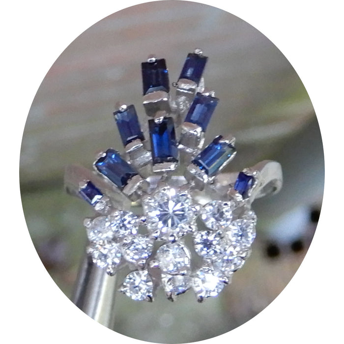 Ring, Diamant Cluster, Saffier, 18K Witgoud