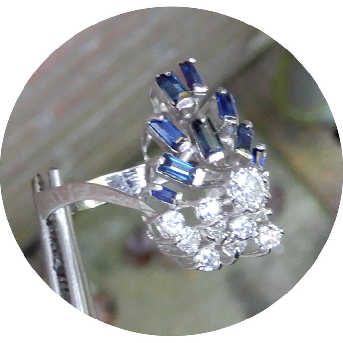 Ring, Diamant Cluster, Saffier, 18K Witgoud