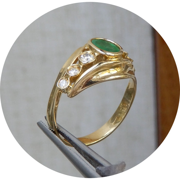 Ring, Chevron, Smaragd, Diamant, 18K
