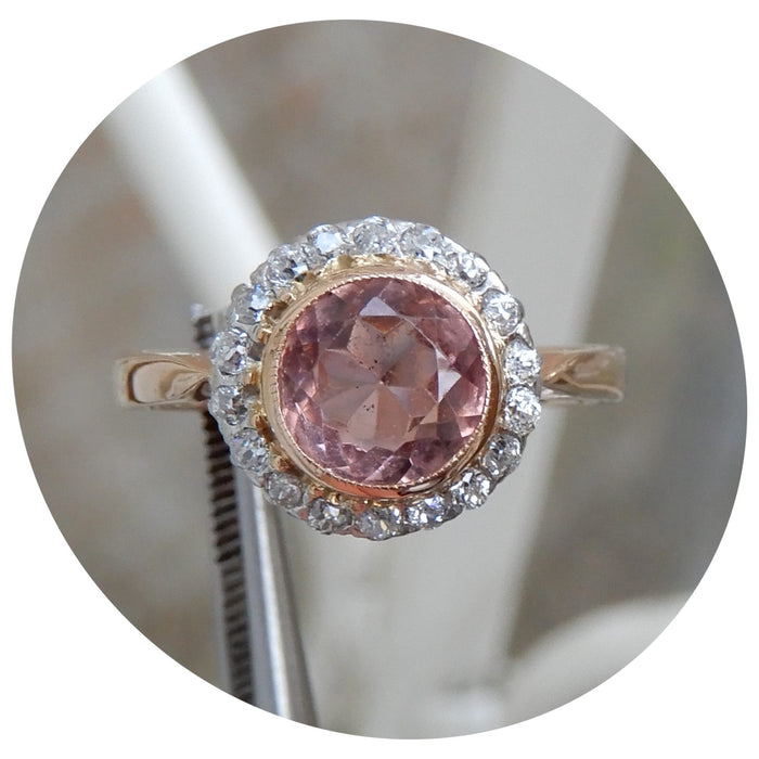 Ring, Toermalijn, Diamant, 14K, Vintage