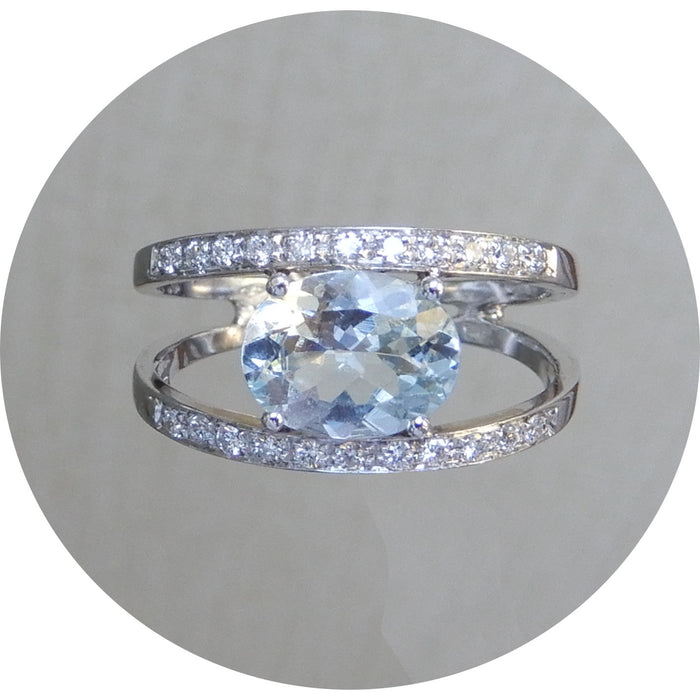 Ring, Aquamarijn, Diamant, 18K Witgoud