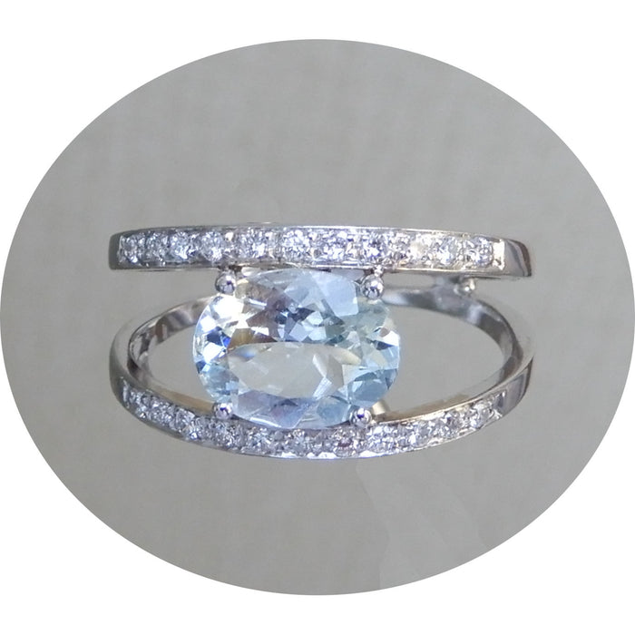Ring, Aquamarijn, Diamant, 18K Witgoud