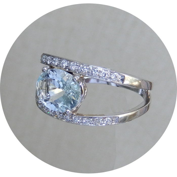 Ring, Aquamarijn, Diamant, 18K Witgoud