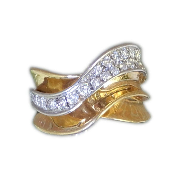 Ring, Golvend, Diamant, 18K Bicolor
