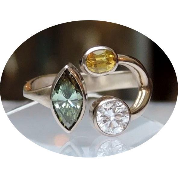 Ring, Diamant, Toermalijn, 14K Witgoud
