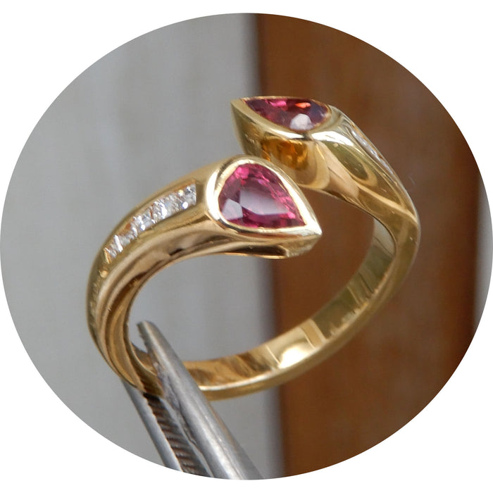 Slagring, Robijn, Diamant Carré, 18K