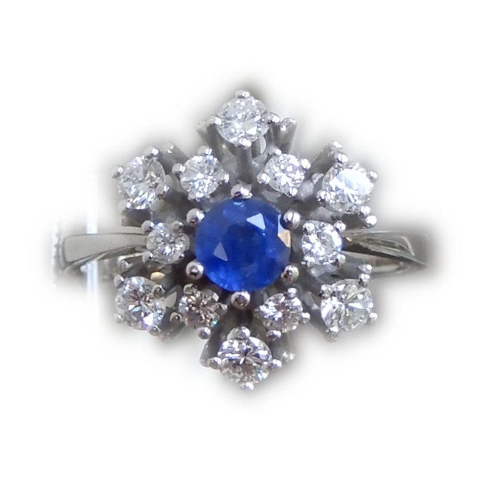 Ring, Saffier, Diamant, Rozet, 18K, Vintage